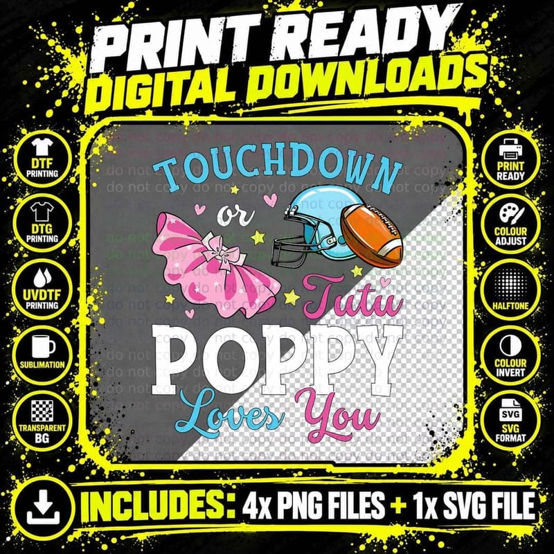 Touchdown or Tutu Poppy Loves You Football Baby Shower Png SVG Digital Bundle