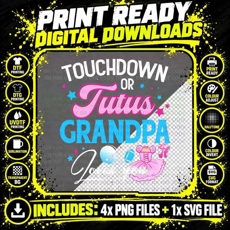 Touchdowns or Tutus Grandpa Loves You Gender Reveal Png SVG Digital Bundle