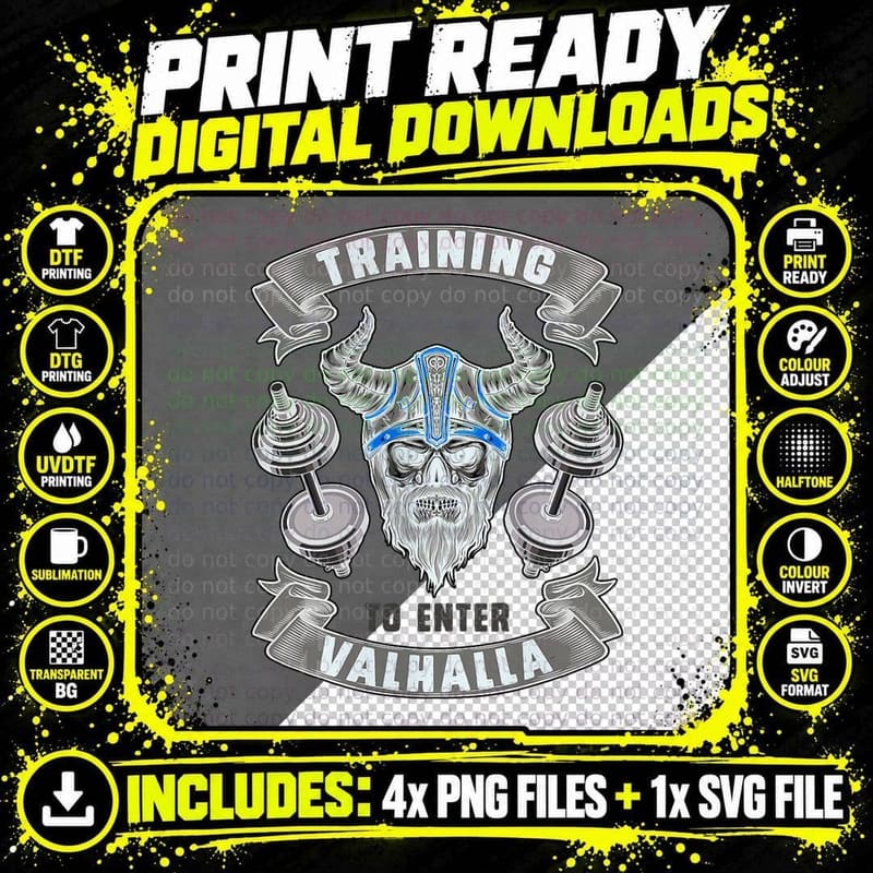 Training to Enter Valhalla Weightlifting Gym Workout Png SVG Digital Bundle