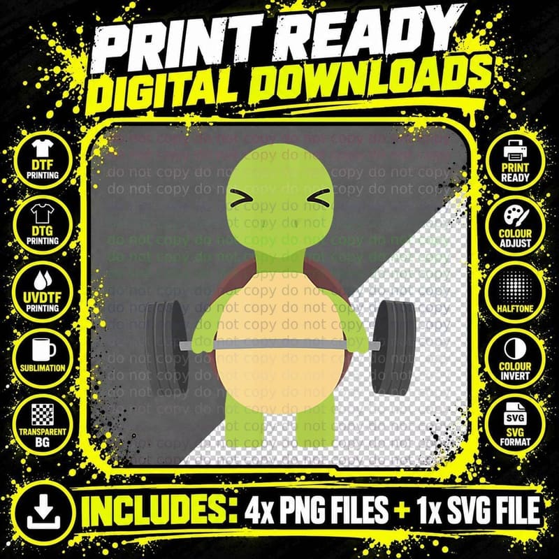 Turtle Deadlift Design - Weight Lifting Gym Workout Png SVG Digital Bundle