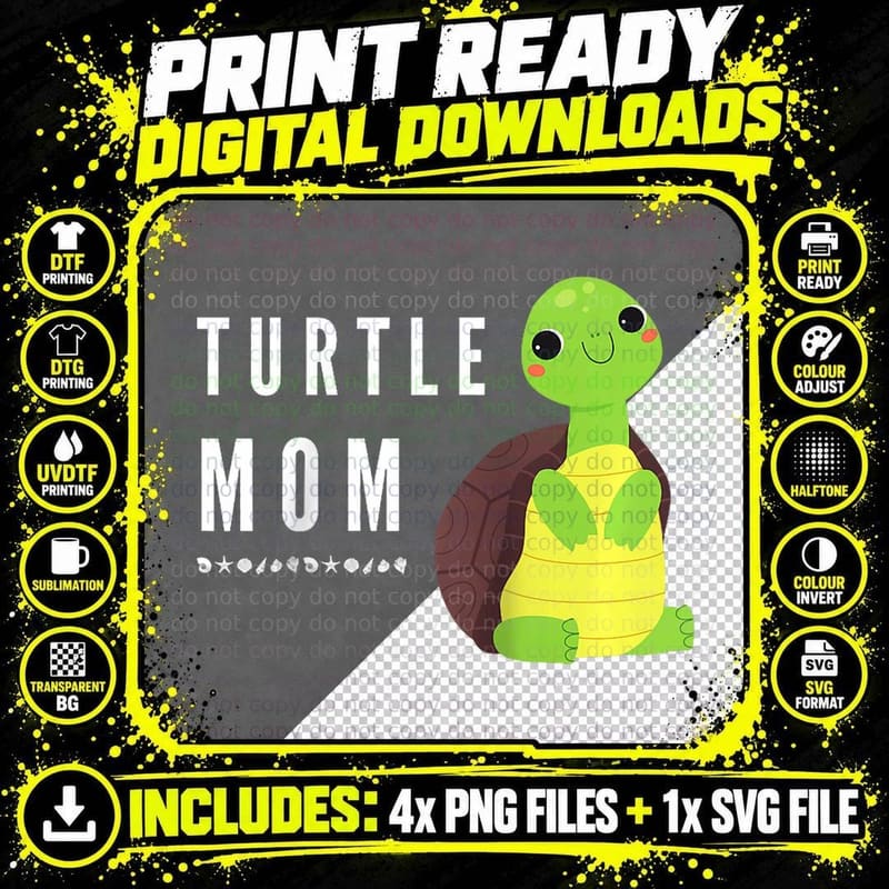Turtle Mom for Pet Turtle Reptile Lovers Funny Cute Png SVG Digital Bundle