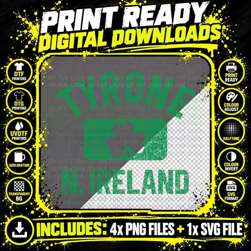 Tyrone N. Ireland Gym Style Distressed Green Print Png SVG Digital Bundle