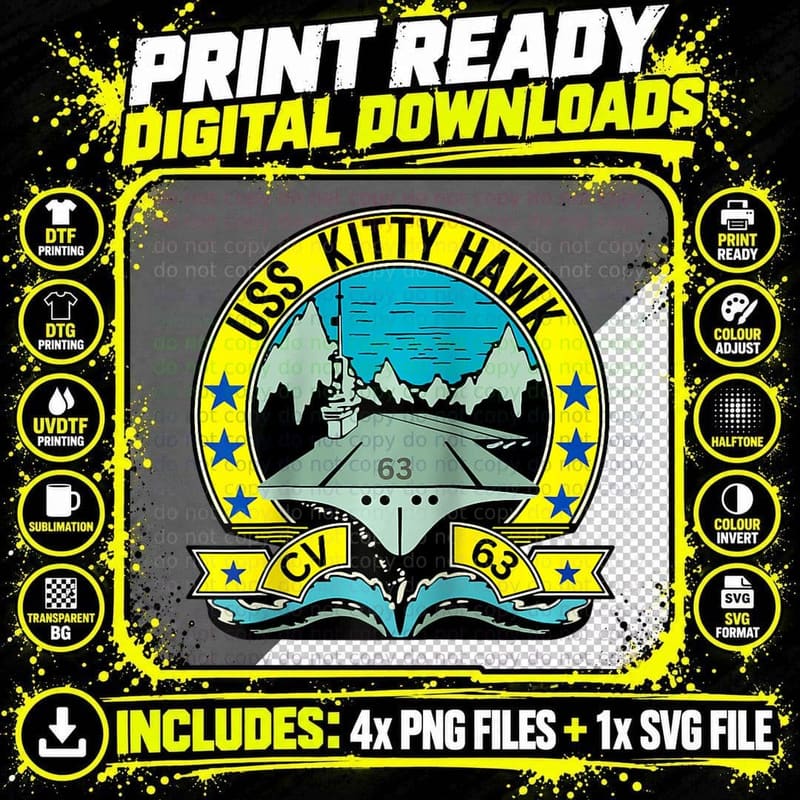 USS Kitty Hawk CV-63 Aircraft Carrier, Gift T-Shirt Png SVG Digital Bundle