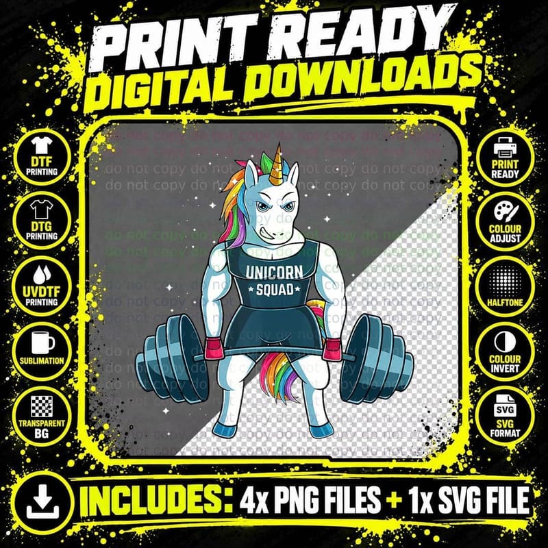 Unicorn Weightlifting Funny Workout Gym Png SVG Digital Bundle