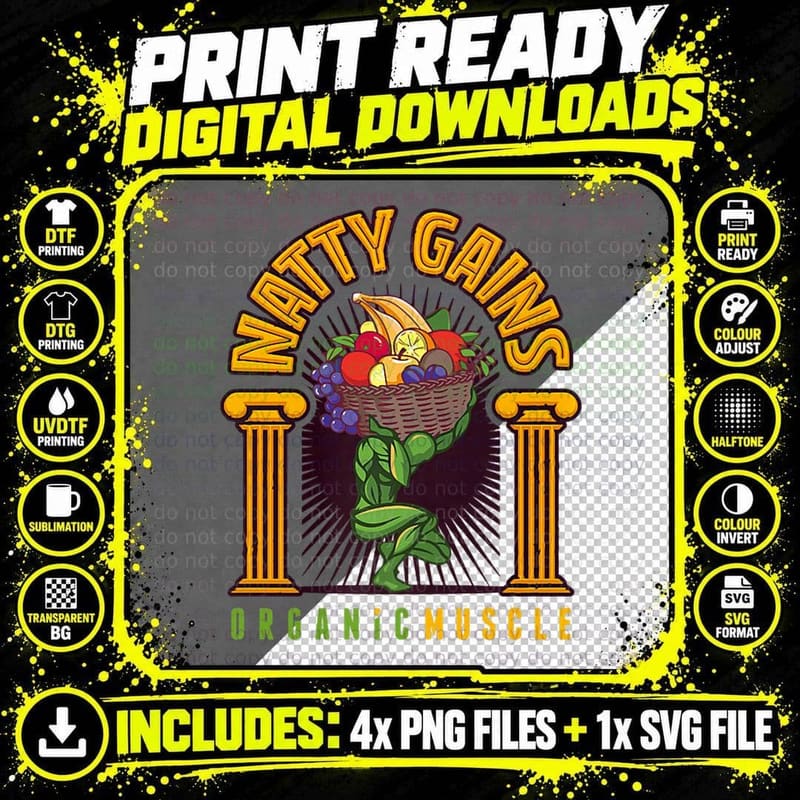 V2 Natty Gains Natural Bodybuilding Gym Workout Fitness Png SVG Digital Bundle
