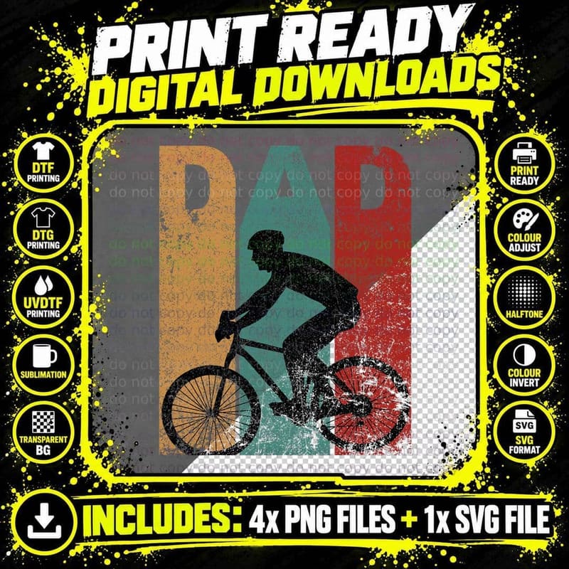 Vintage Bicycle Dad Cycling Cyclist Daddy Father's Day Png SVG Digital Bundle