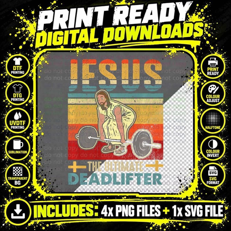 Vintage Jesus the Ultimate Deadlifter Funny Workout Gym Png SVG Digital Bundle