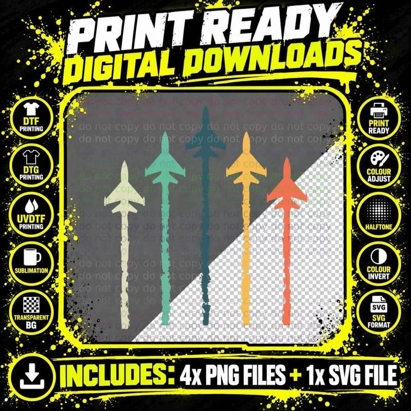 Vintage Jet Fighter Retro Aviation Aircraft Plane Air Png SVG Digital Bundle