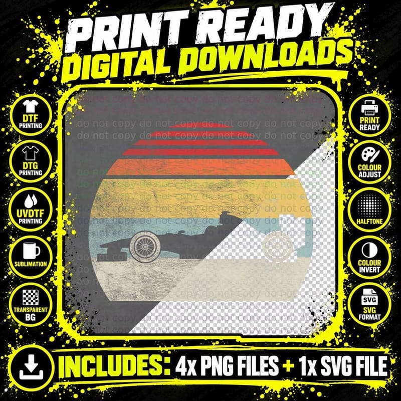 Vintage Retro Mechanic Sport Formula Race Car T-Shirt Png SVG Digital Bundle