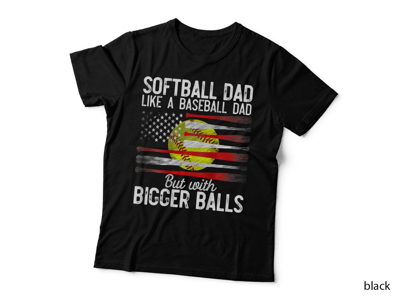 Vintage Softball Dad Like a Baseball Dad US Flag Fathers Day T-Shirt