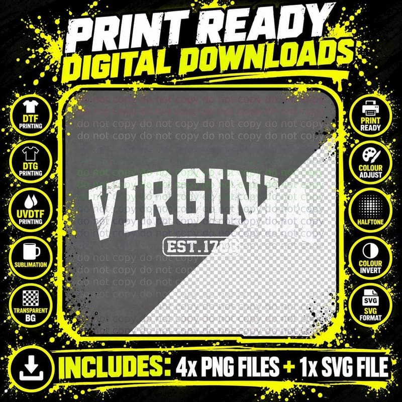 Virginia Vintage State Athletic Style Sweatshirt Png SVG Digital Bundle