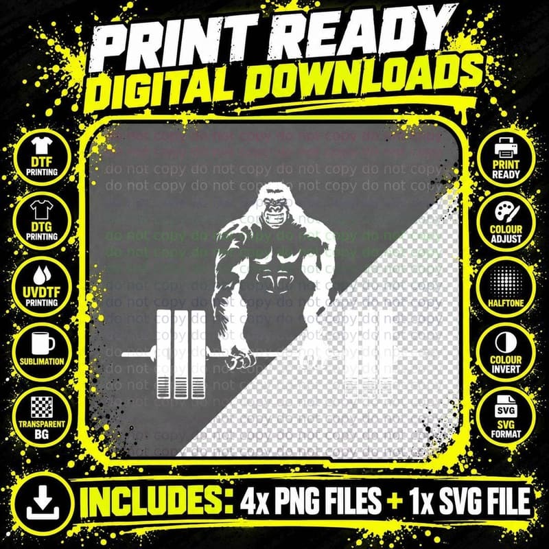 Weightlifting Gym Angry Gorilla - Fitness Gorilla Png SVG Digital Bundle