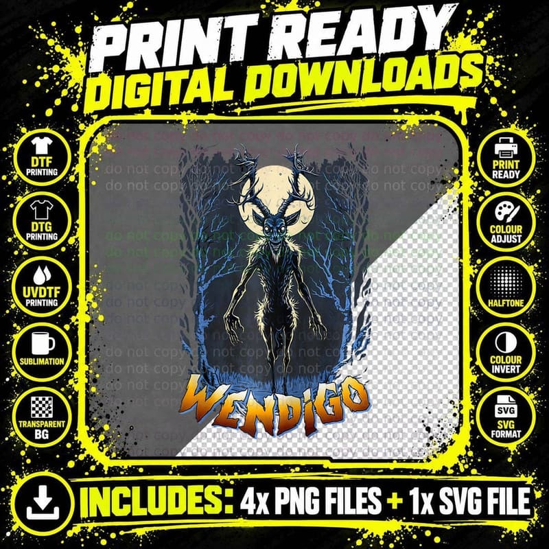 Wendigo Supernatural Monster Folklore Cryptid Full Moon Png SVG Digital Bundle