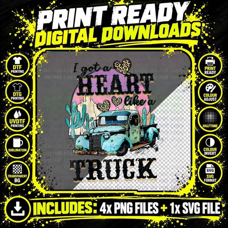 Western Sunset Cowgirl I Got a Heart Like a Truck Png SVG Digital Bundle