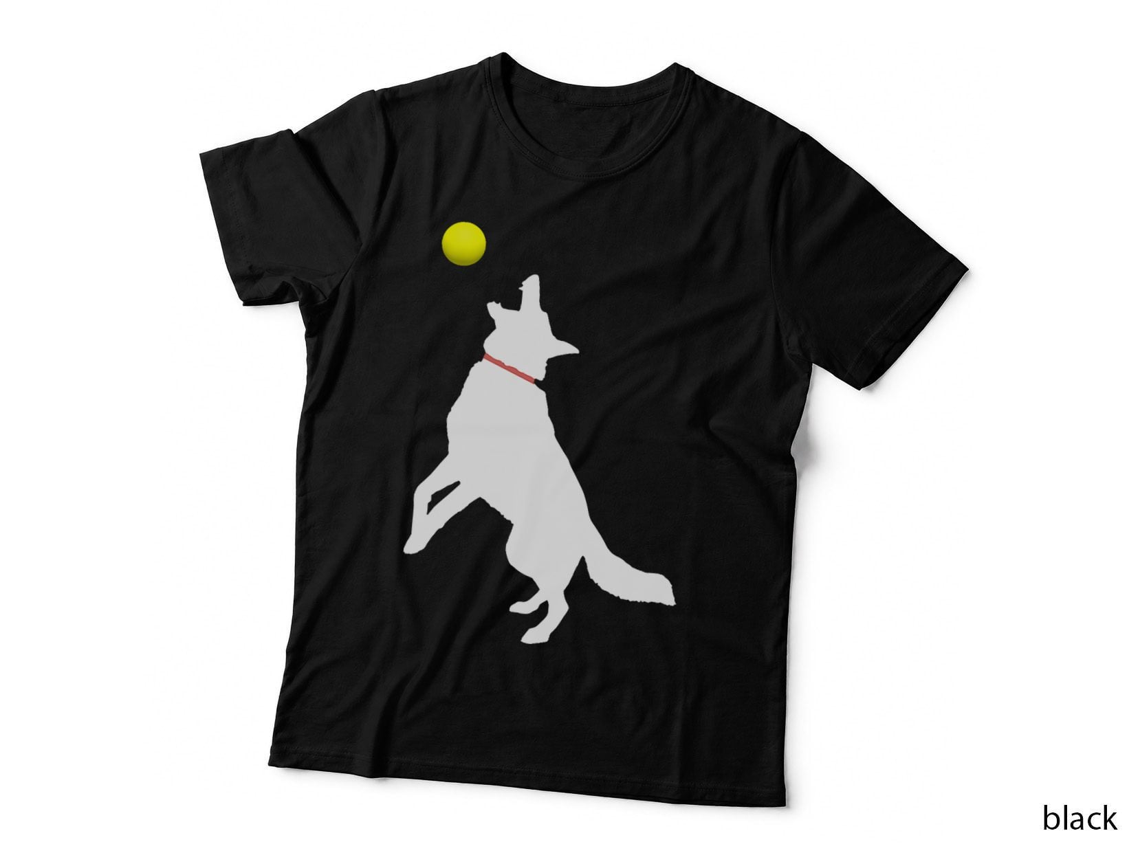 White German Shepherd Dog GSD Catching Yellow Tennis Ball T-Shirt
