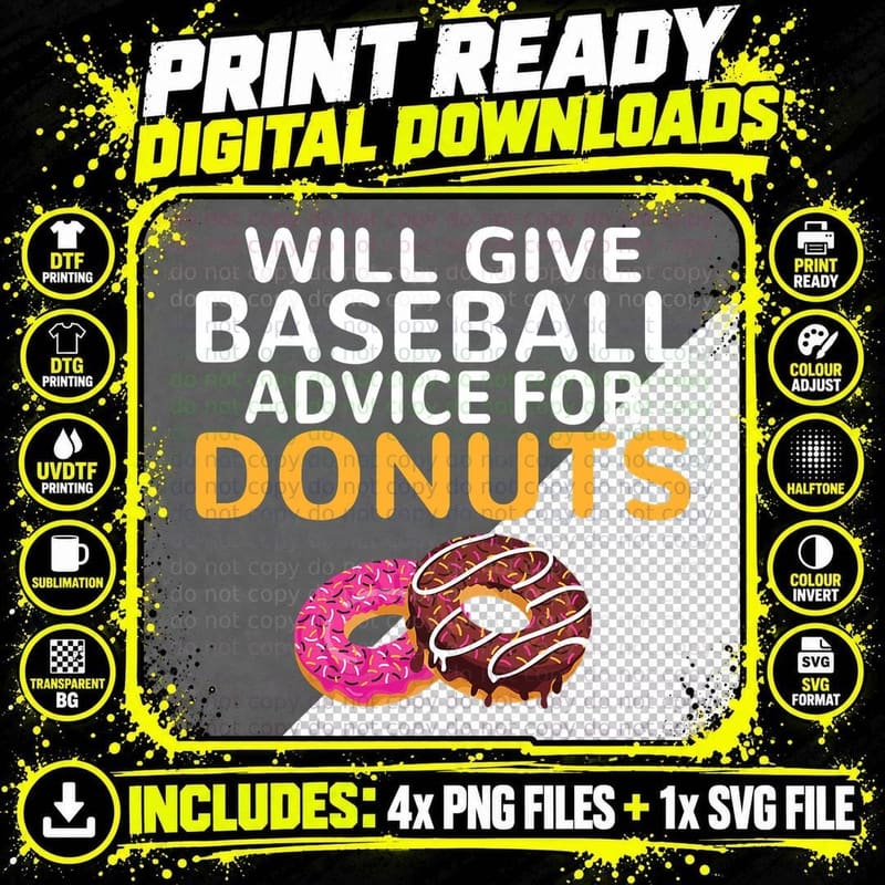 Will Give Baseball Advice for Donuts Lover Baseball Png SVG Digital Bundle