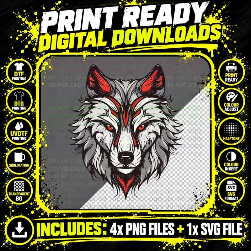 Wolf Colorful Portrait Animal Head Gym Workout T-Shirt Png SVG Digital Bundle