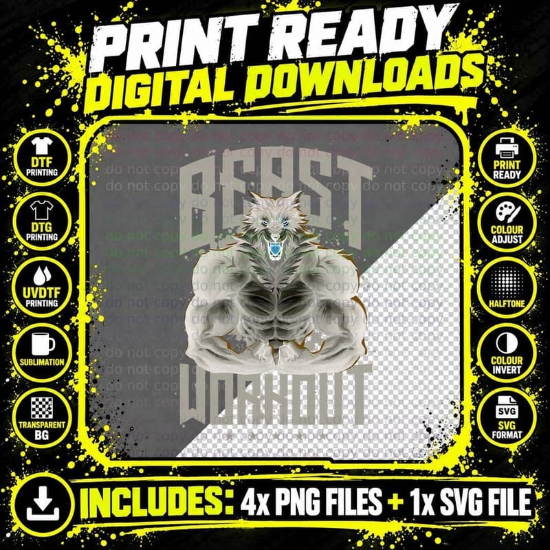 Wolf Workout Beast Gym Fitness Bodybuilding Muscles Png SVG Digital Bundle