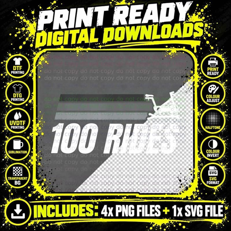 100 Rides Century Cycling Cyclist Biking Rider Gift Png SVG Digital Bundle