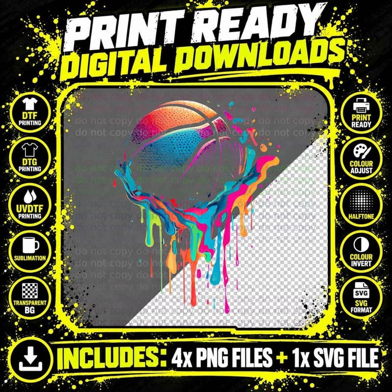 Abstract Artistic Dropping Basketball Art Graphic Gift Png SVG Digital Bundle