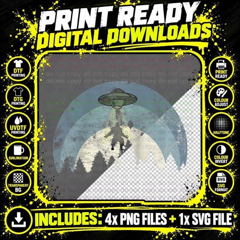 Alien Abduction Sasquatch Shirt Funny Cryptozoology UFO Png SVG Digital Bundle