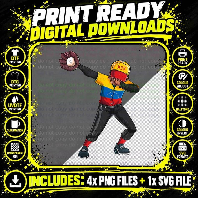 Baseball Dabbing Venezuela Player Catcher Pitcher Men Png SVG Digital Bundle