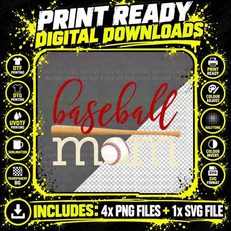Baseball Mom Shirt for Women Sports Mother's Day Gift Png SVG Digital Bundle