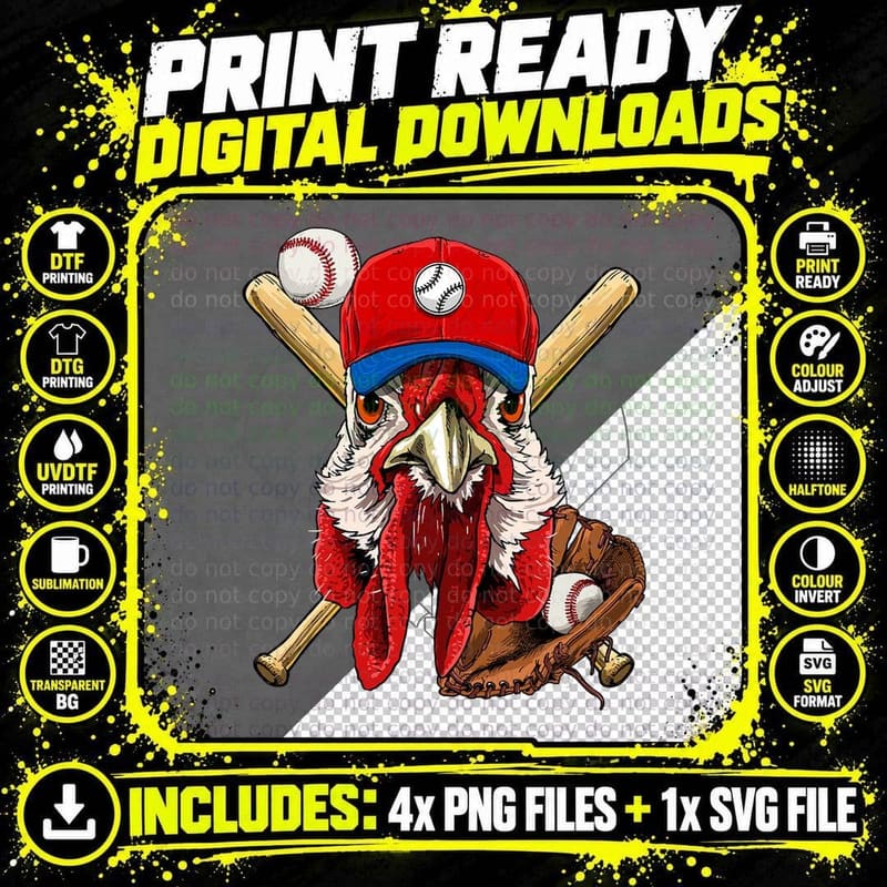 Baseball Player Chicken Pitcher Catcher Baseball Coach Png SVG Digital Bundle