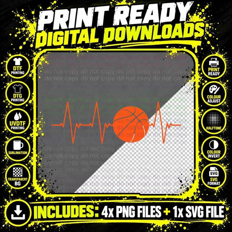 Basketball Heartbeat Bball Gift T-Shirt Png SVG Digital Bundle