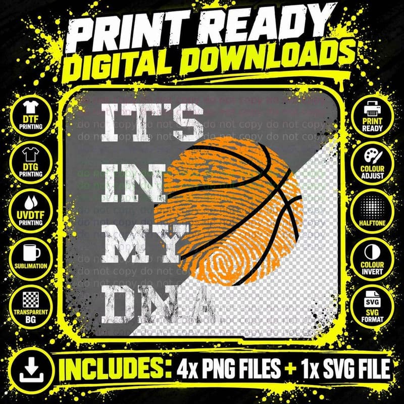 Basketball It's in My DNA Fingerprint Playing Basketball Png SVG Digital Bundle