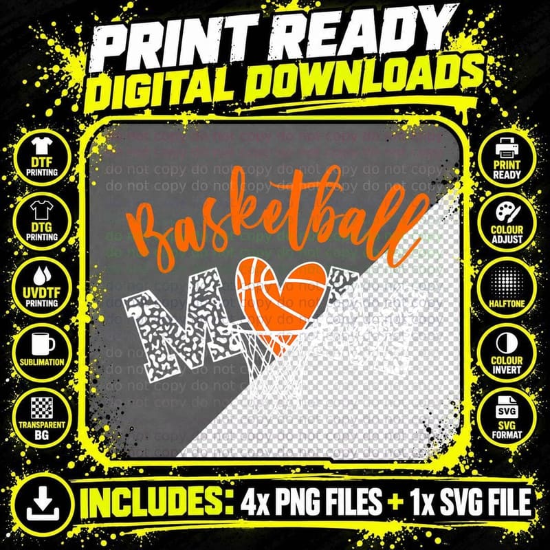 Basketball Mom Cute Novelty Distressed Gift Women T-Shirt Png SVG Digital Bundle