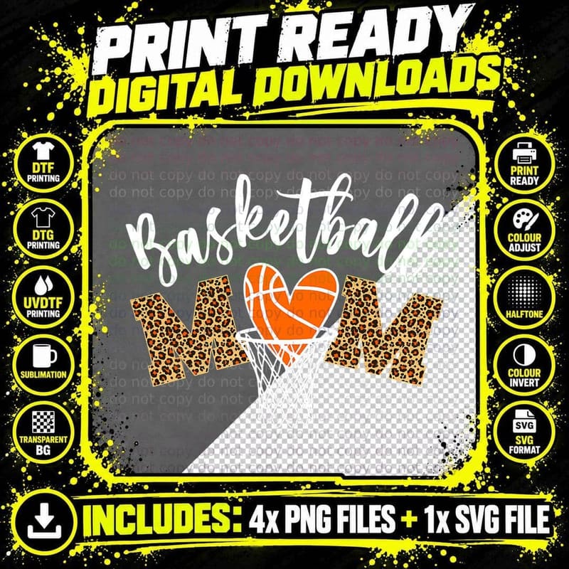 Basketball Mom Cute Novelty Distressed T-Shirt Png SVG Digital Bundle