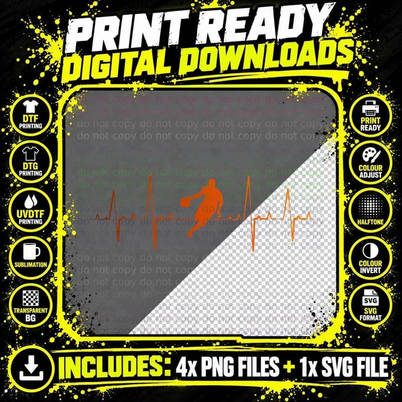 Basketball Player Basketballer Sports Heartbeat T-Shirt Png SVG Digital Bundle