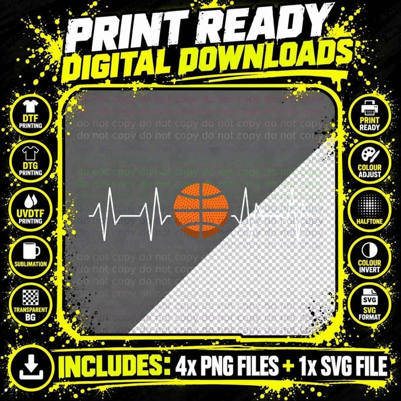 Basketball Player Hoop Heartbeat Sport Lover T-Shirt Png SVG Digital Bundle