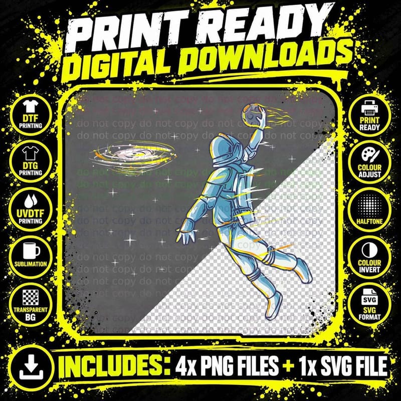 Basketball Space Astronaut Slam Dunk Jam Sports Humor Png SVG Digital Bundle