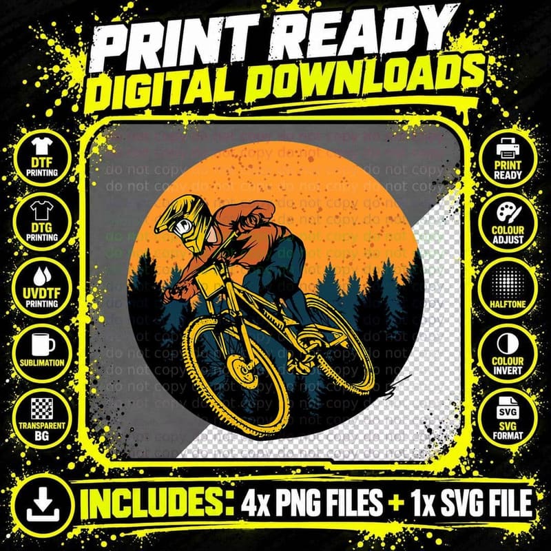 Bicycle MTB Biking Cycling and Downhill Biker Mountain Png SVG Digital Bundle