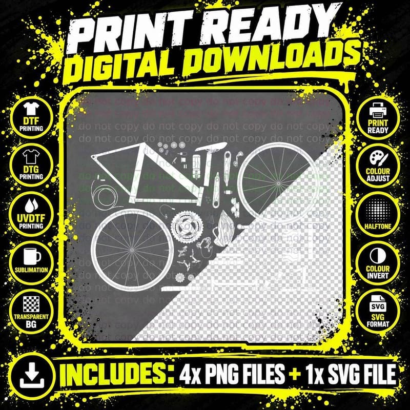 Bicycle Parts Bike Lover Mountain Cycling Bicycling Png SVG Digital Bundle
