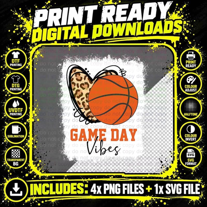 Bleached Basketball Game Day Vibes Basketball Mom Game Png SVG Digital Bundle