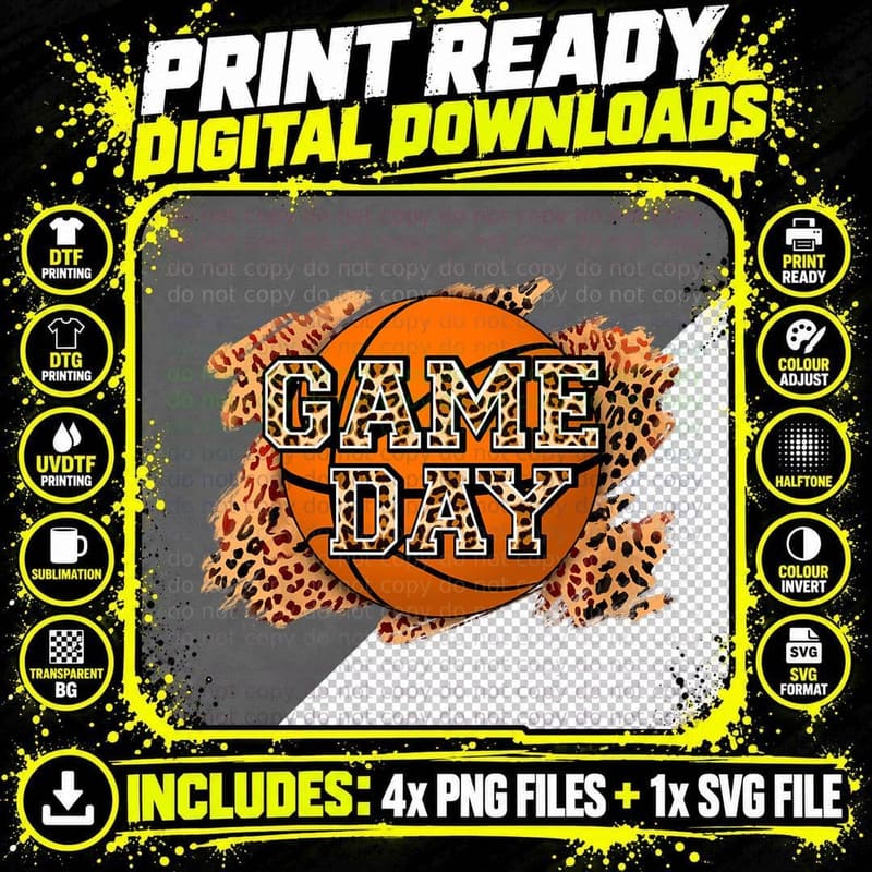 Bleached Leopard Basketball Game Day Vibes Basketball Png SVG Digital Bundle