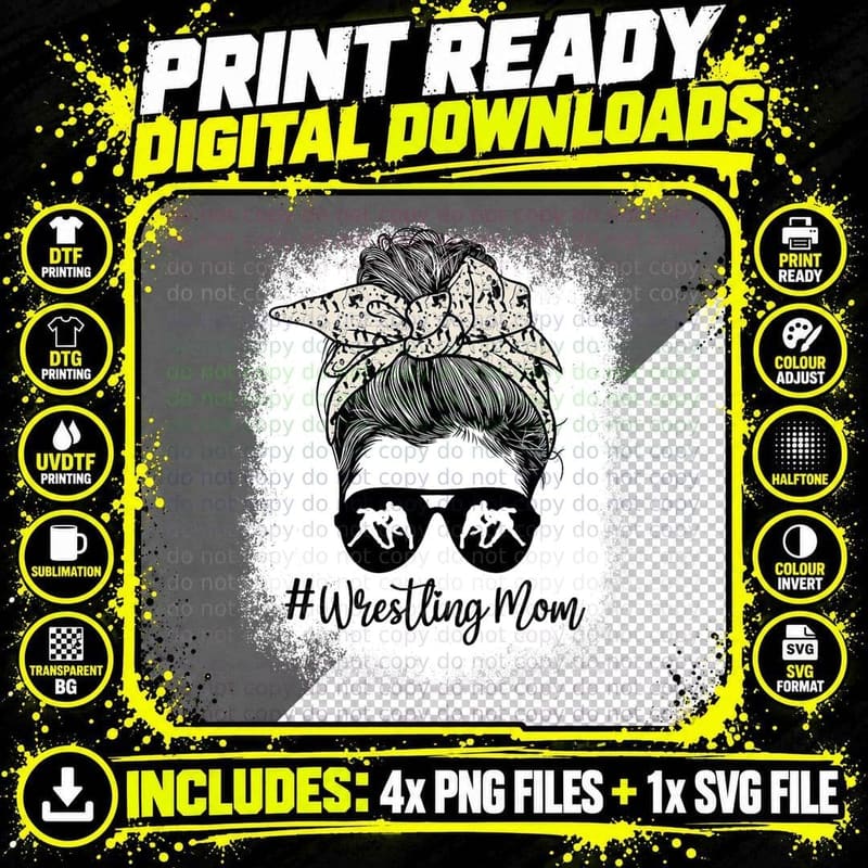 Bleached Life Wrestling Mom Leopard Messy Bun Glasses Png SVG Digital Bundle
