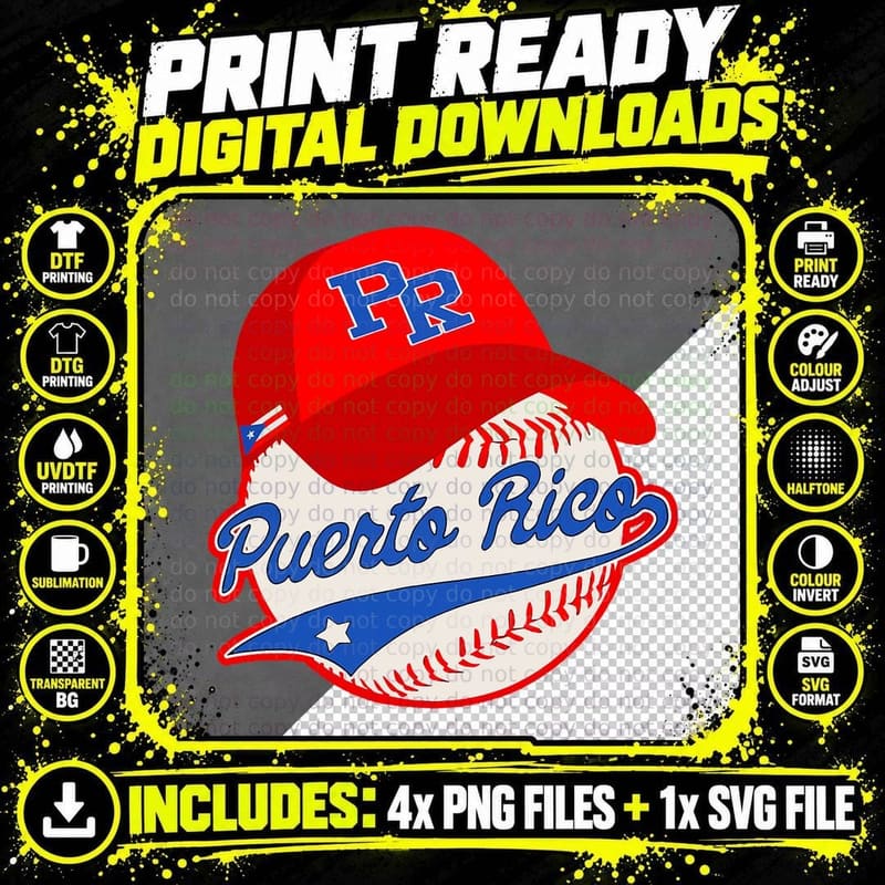 Boricua Puerto Rican Puerto Rico Baseball T-Shirt Png SVG Digital Bundle