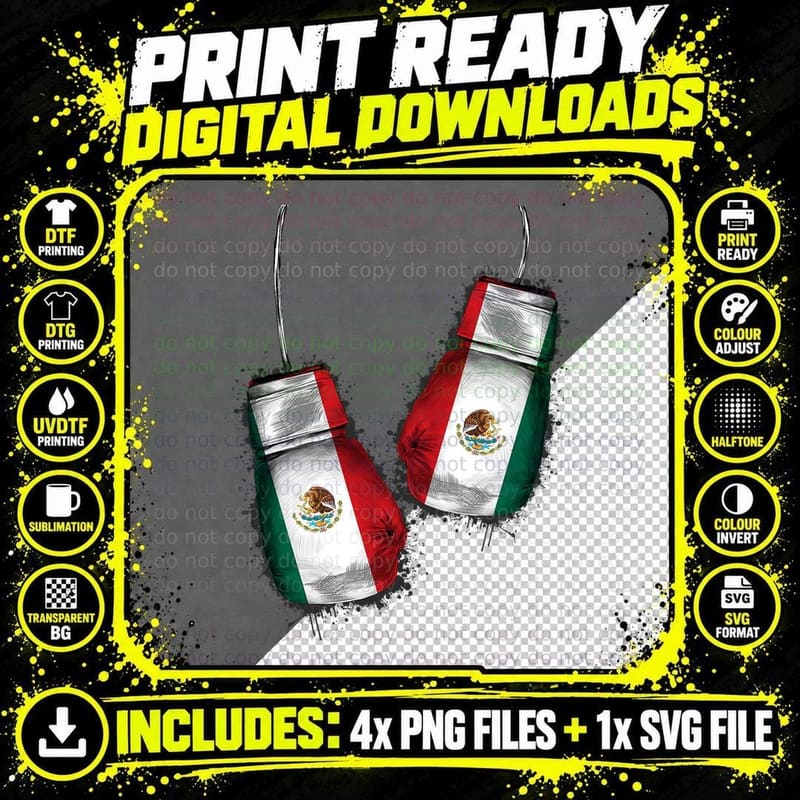 Chicano Boxers Gear Fans Mexican Flag Gloves Mexico Png SVG Digital Bundle