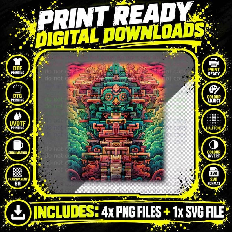 Colorful Aztec Inka Maya Design Psychedelic Mystic Png SVG Digital Bundle