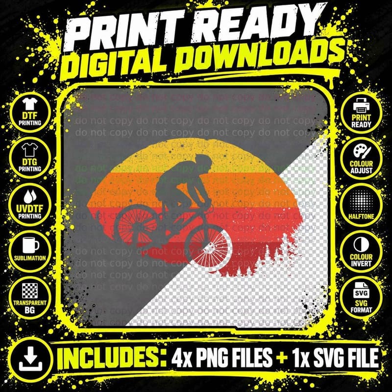 Cool Mountain Biking for Men Women Vintage Cycling MTB Png SVG Digital Bundle