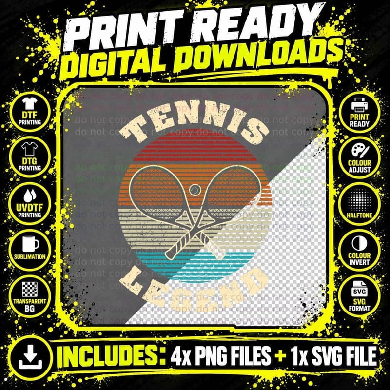 Cool Retro Crossing Rackets Tennis Legend Tennis T-Shirt Png SVG Digital Bundle