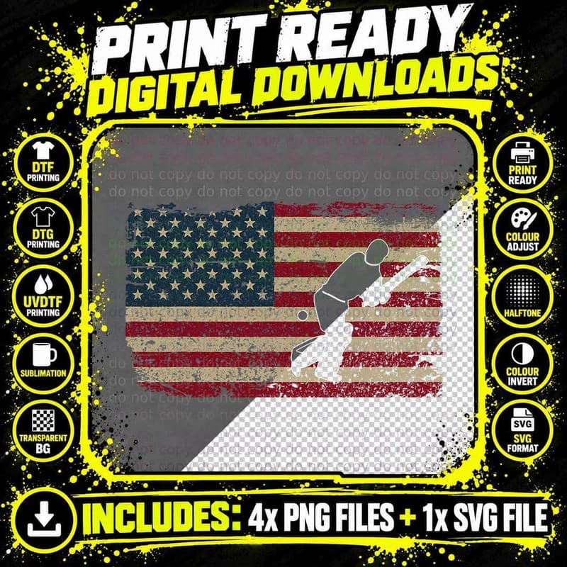 Cricket Bat America Flag US Batsman Cricketer Cricket Png SVG Digital Bundle
