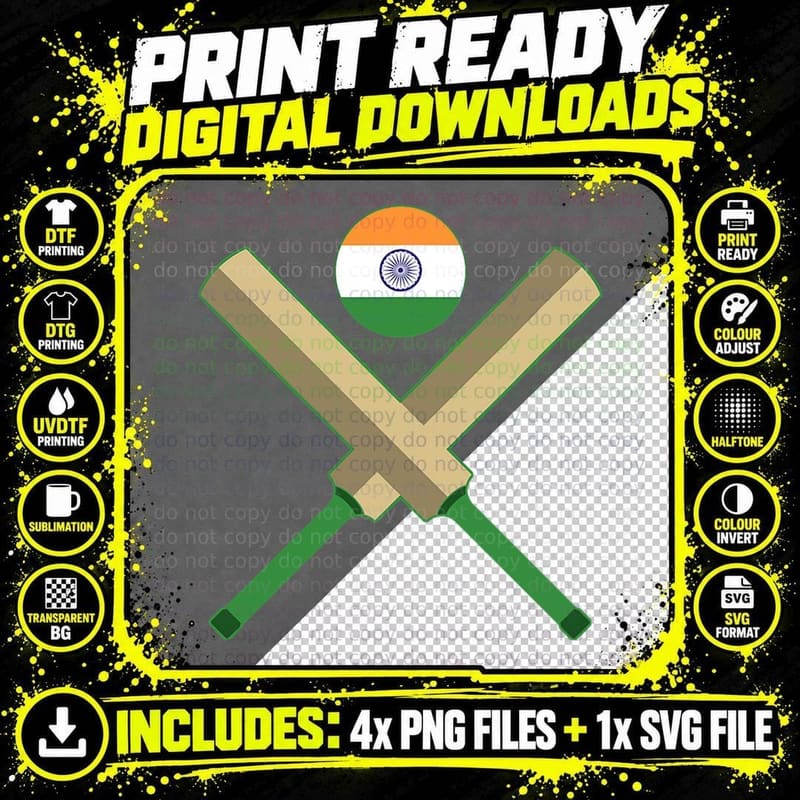Cricket Bat Cricket Ball Indian Flag India Cricket Png SVG Digital Bundle