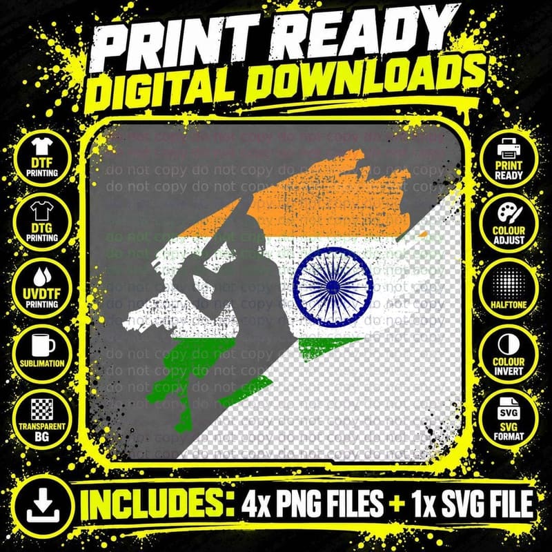 Cricket India Flag Jersey Vintage Gift T-Shirt Png SVG Digital Bundle