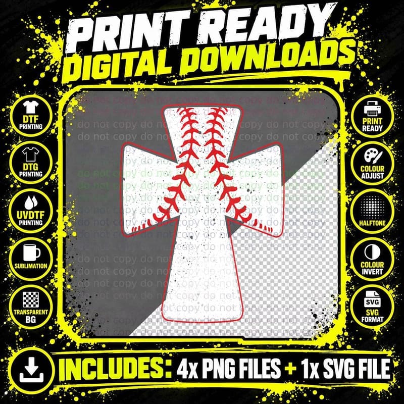 Cute Baseball Cross Artwork Gift Lover Fan T-Shirt Png SVG Digital Bundle