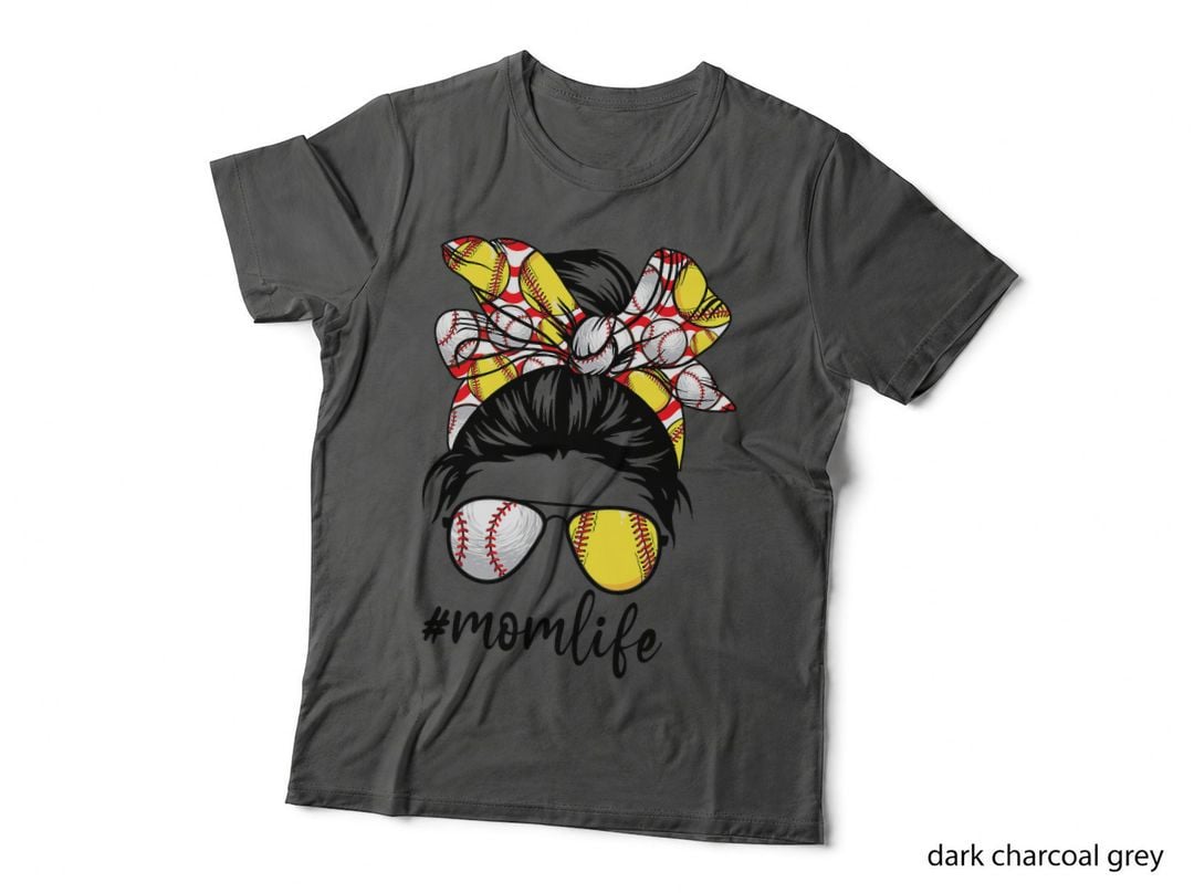 Cute Mom Women Life Baseball Softball Messy Bun Mother's Day T-Shirt